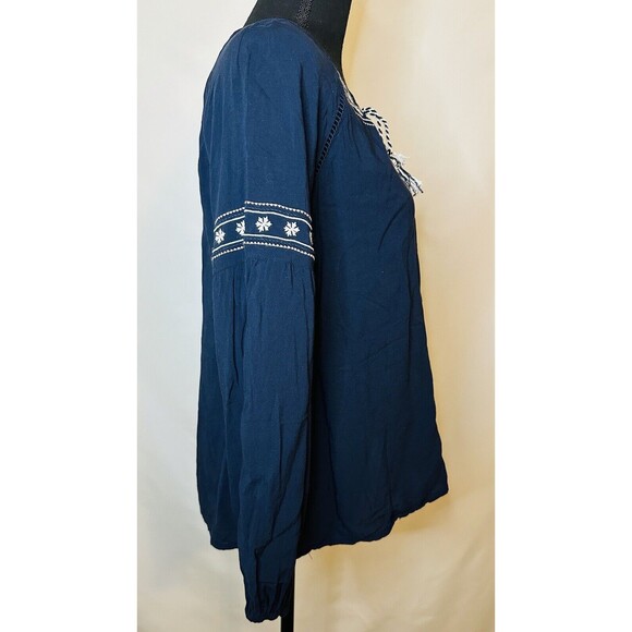 ABERCROMBIE & FITCH Blue Embroidered Long Sleeve Boho Open Back Top Women SMALL - Picture 4 of 10